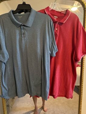 Like New 2 Old Navy Polo shirts Active Heather Blue Polo Shirt and Red Polo XXL